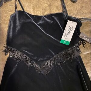NWT PATRA Vintage Black Velvet Velour Beading Spaghetti Strap Maxi Dress 10